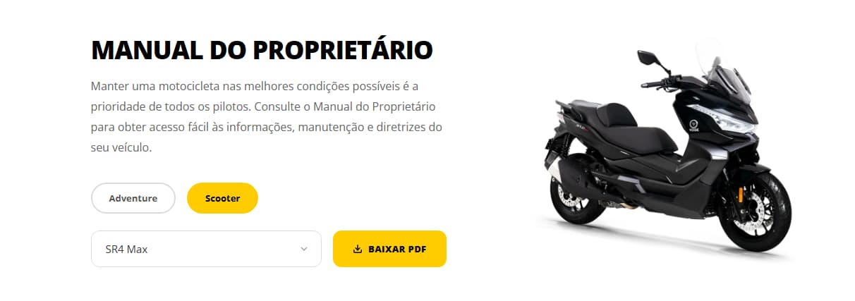 Seletor de manual na página de Serviços